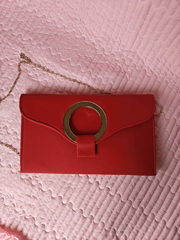 Red Clutch With Golden Chain 👜💌