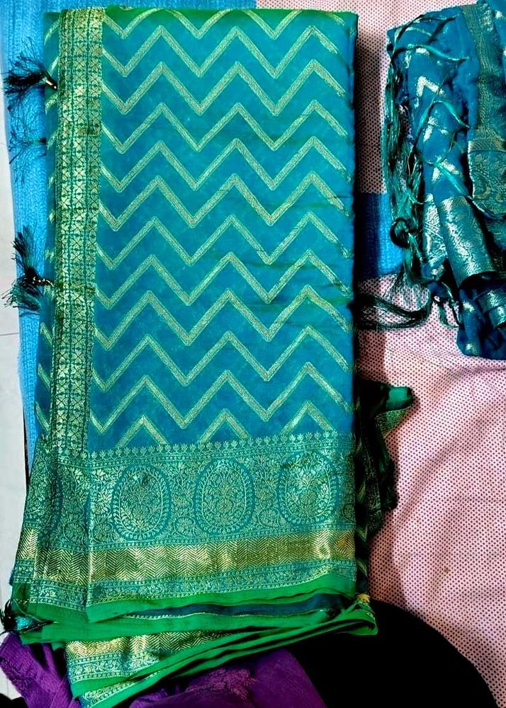 new dual shaded chiffon sea green saree