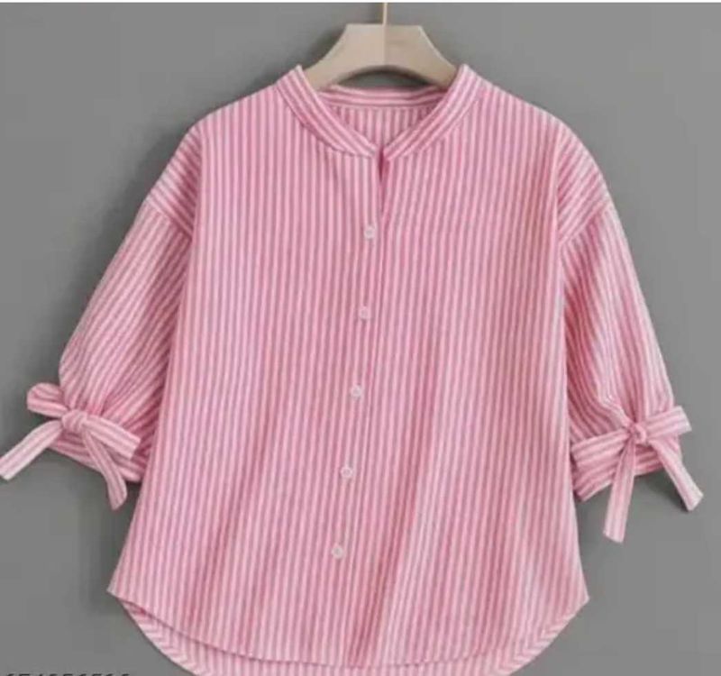 Pink Striped Tie Sleeve Blouse