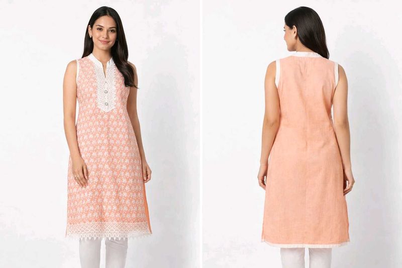 Peach Embroidered Kurta