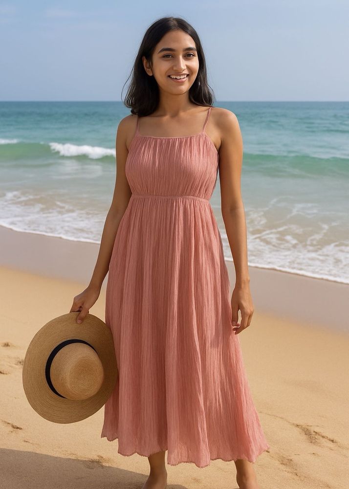 Pink Pleated Midi Dress