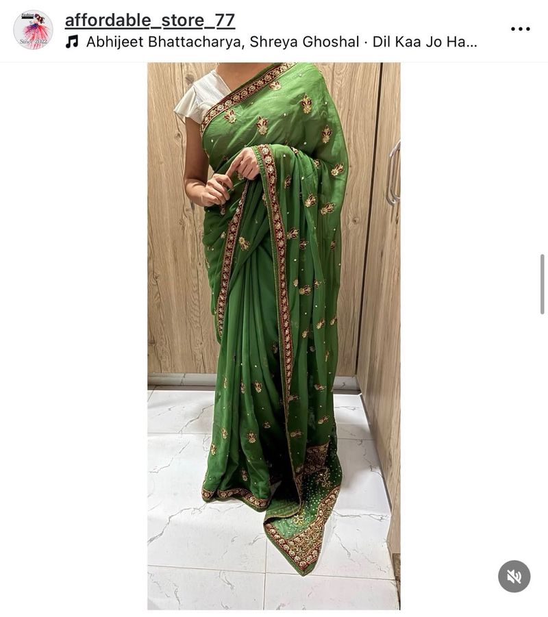 The Zardozi &amp; Crystal Booti Emerald handwork Saree