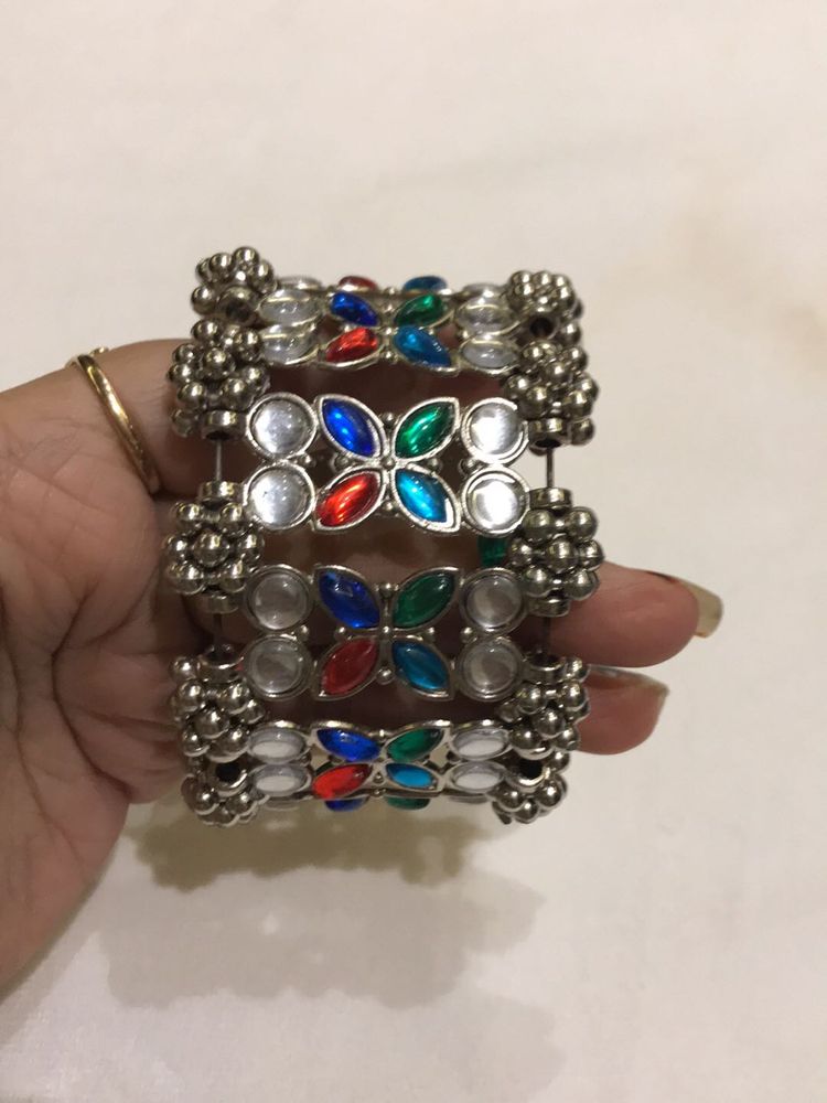 Oxidised Bangle With Ring