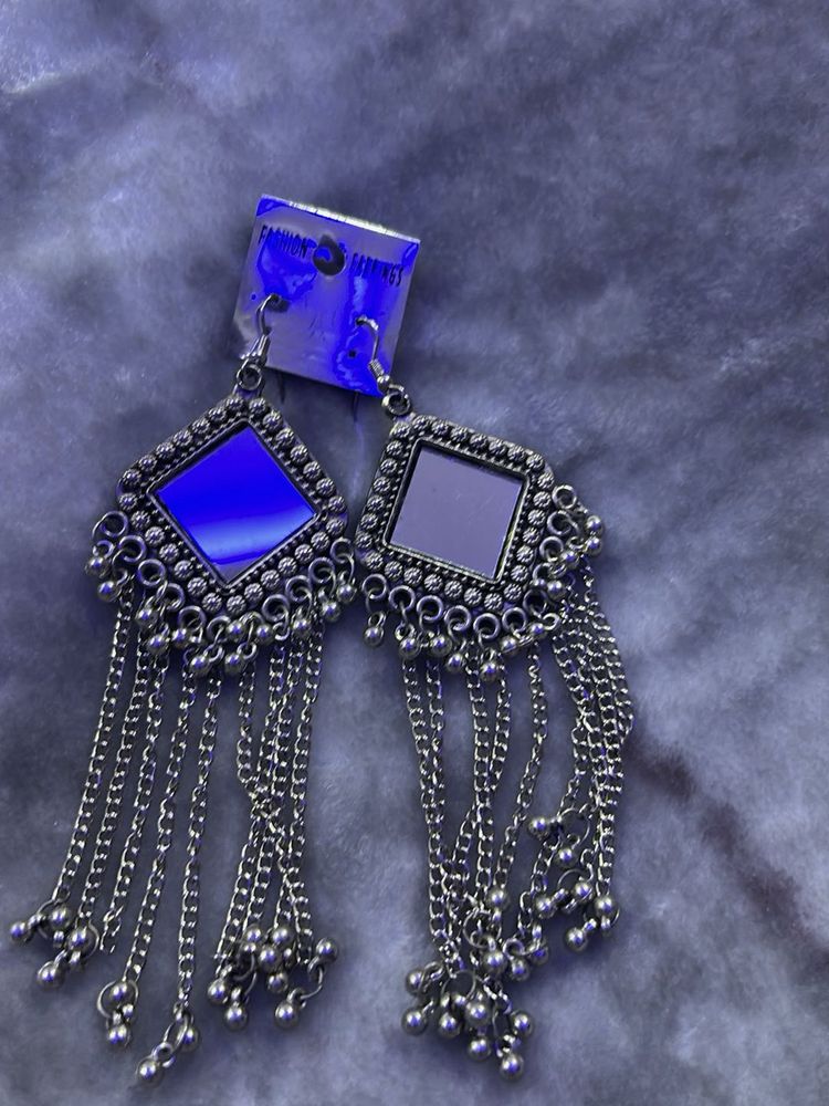 Mirrored Silver Dangle Earrings