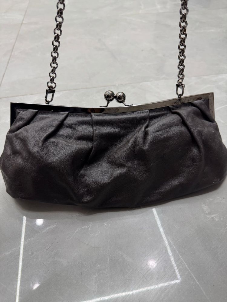 Leather Chain Strap Clutch