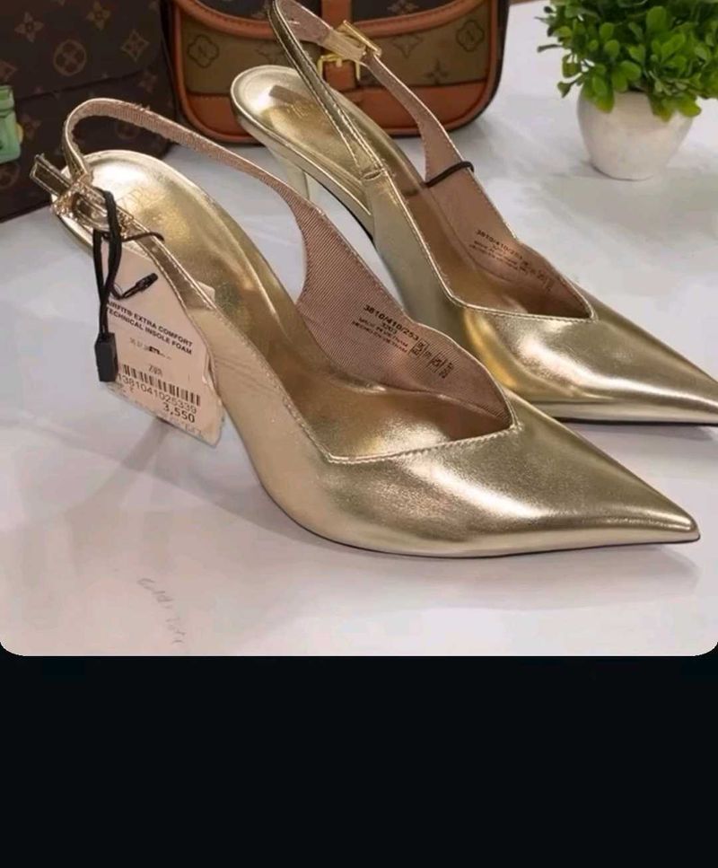 Zara Gold Slingback Heels