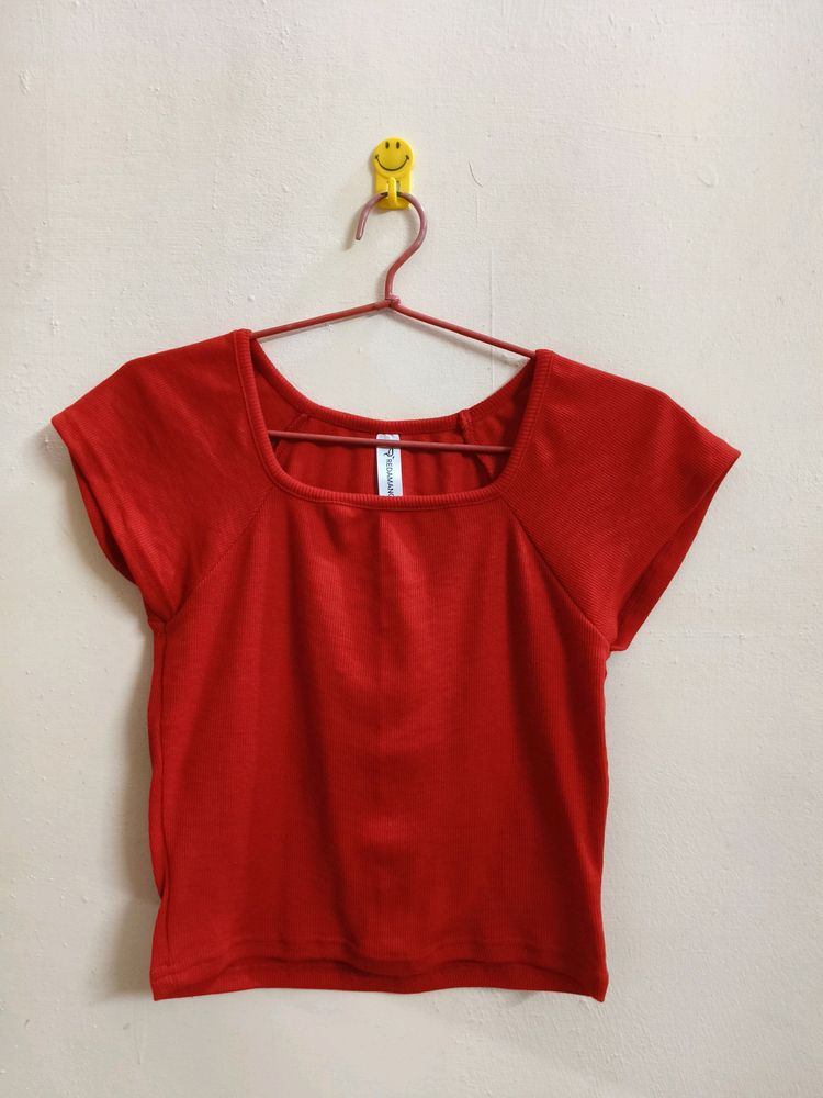 H&amp;M Ribbed Red Crop Top