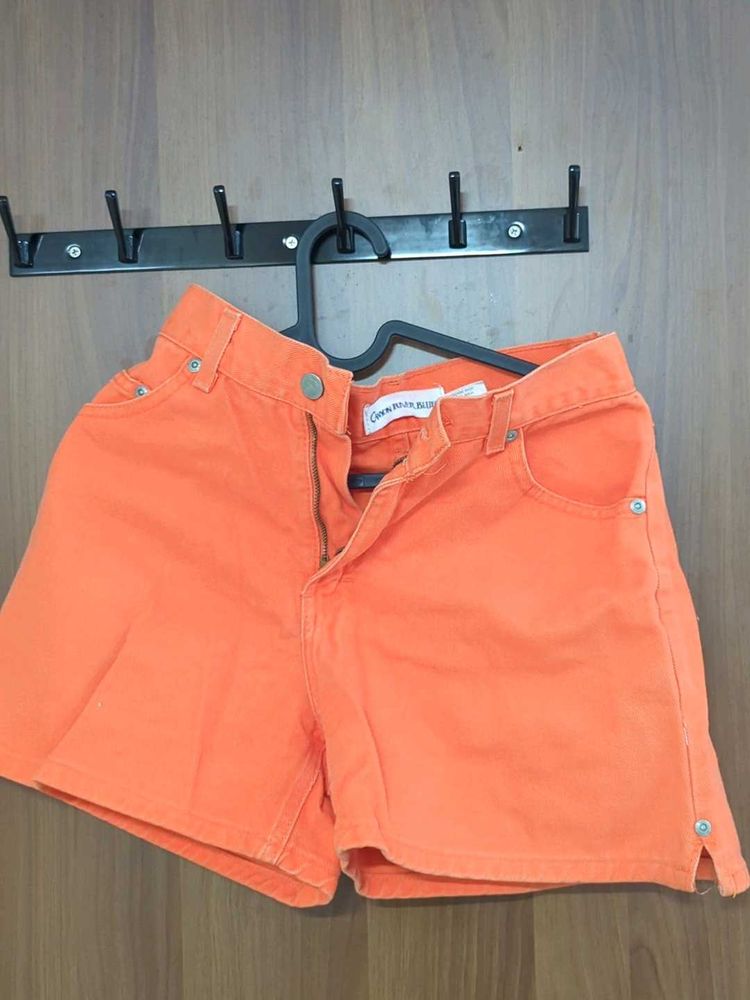 Orange Denim Shorts