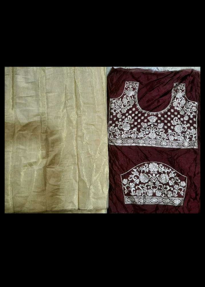 New Golden Saree With Maroon Stylish Blouse