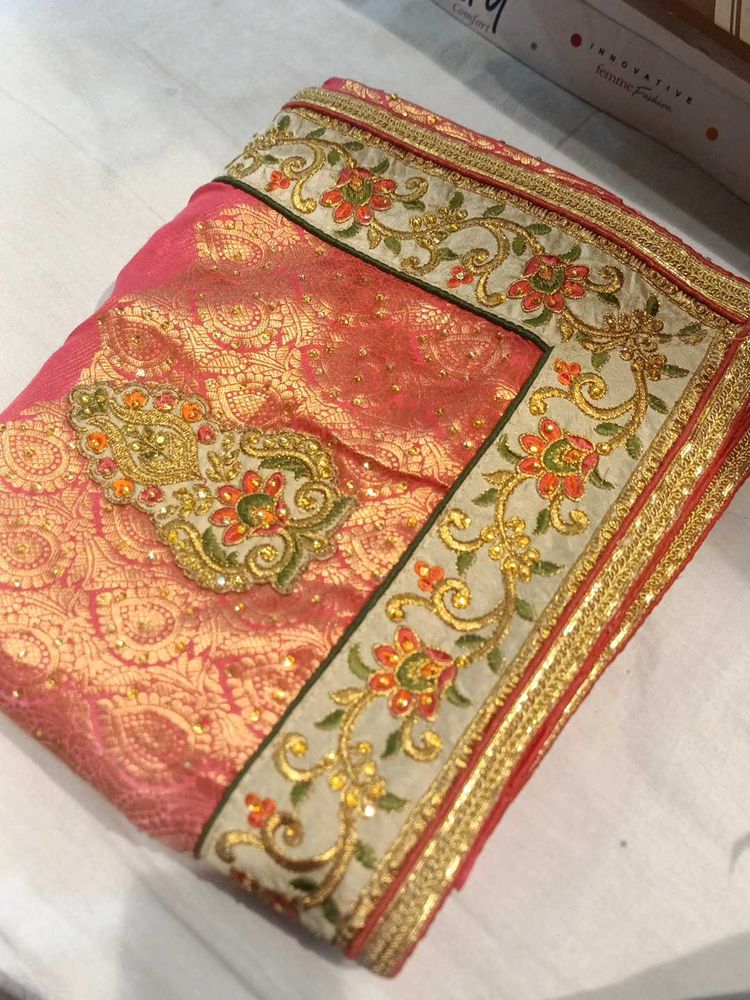 Pink &amp; Gold Embroidered Saree(Issue)