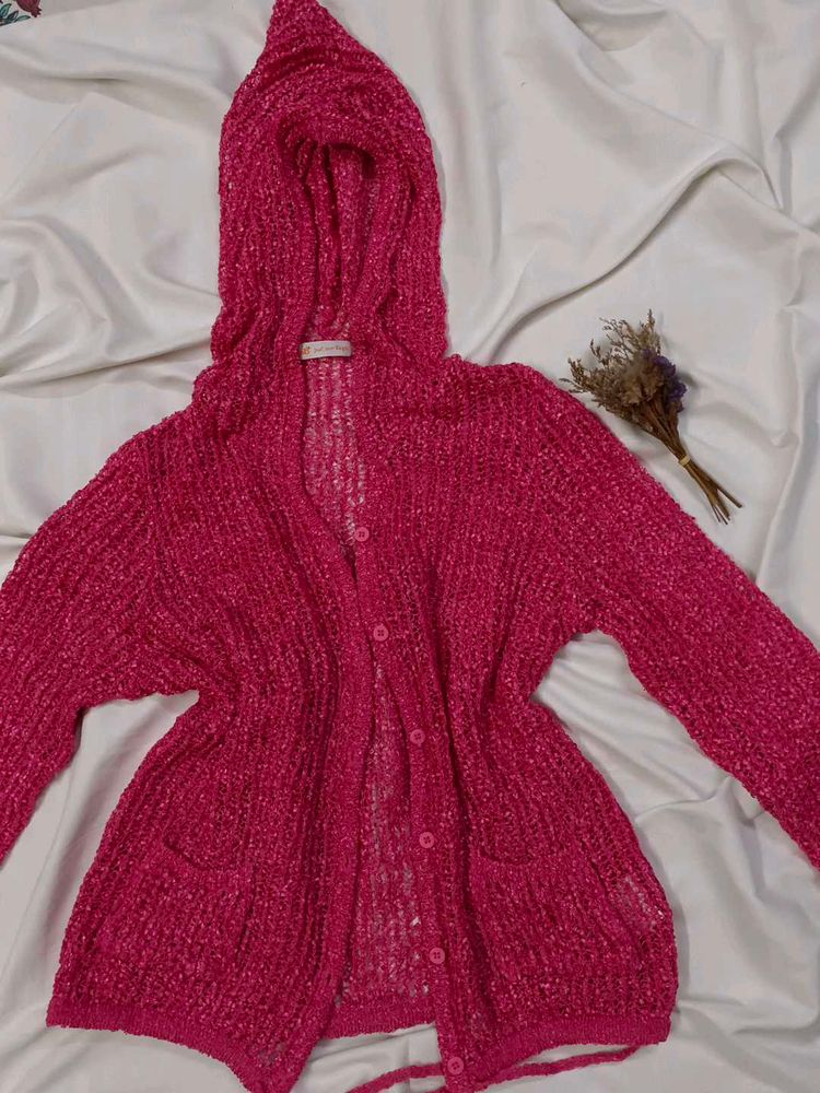 Pink crochet shrug