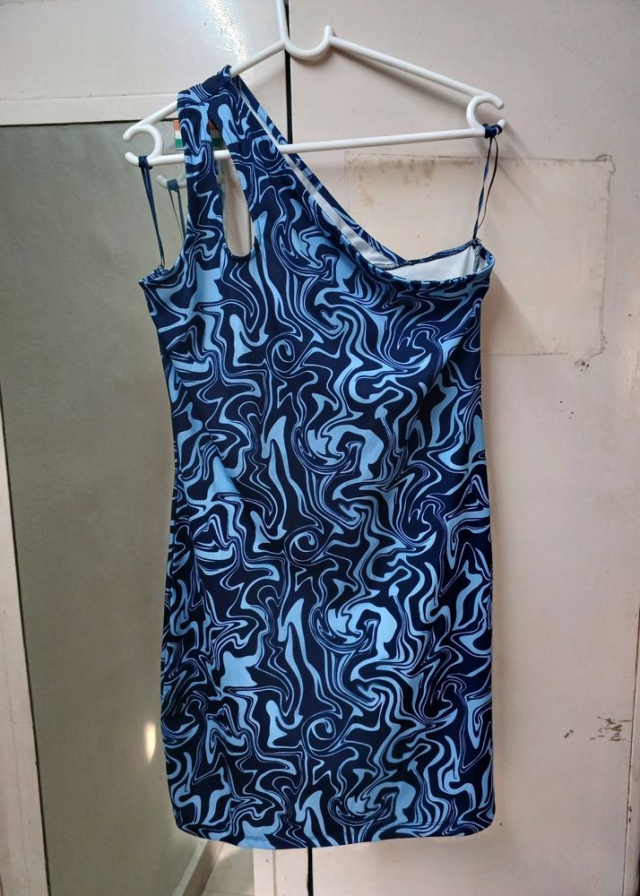 Trippy Techno Blue 1 Shoulder Dress
