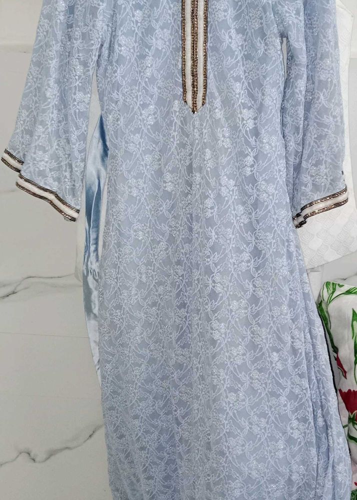 Elegant Light Blue Embroidered Gown