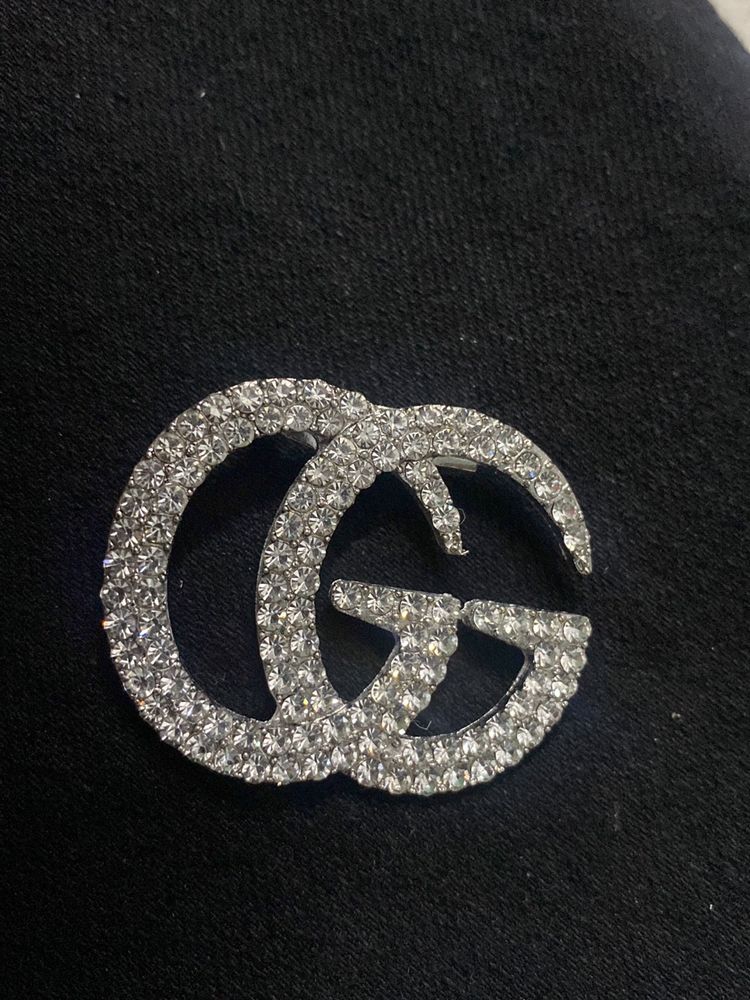 GUCCI GG SILVER STONE BROOCH