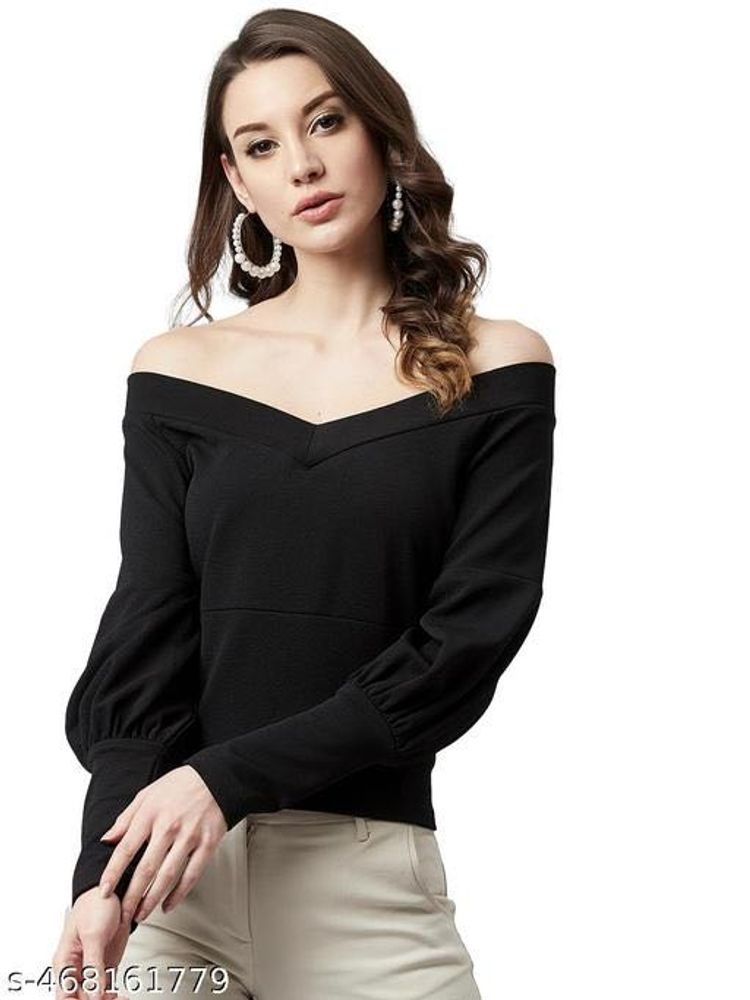 Pintrest Balloon Sleeves Black Off-Shoulder Top