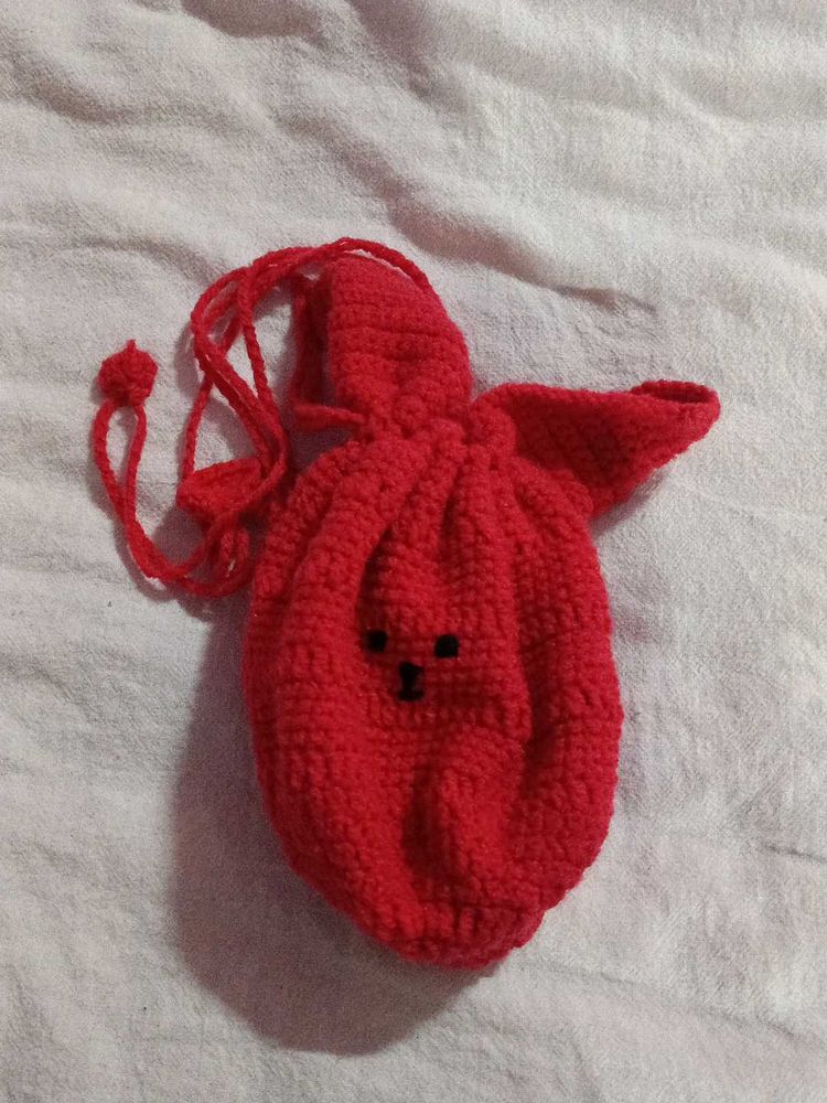 Red Crochet Bear Pouch