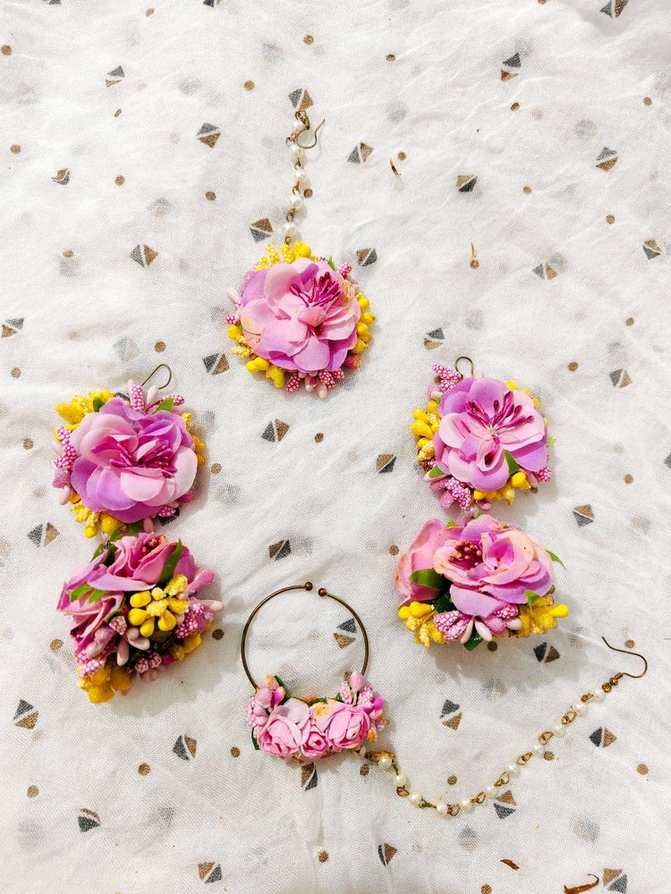 Flower Jewellery Set With Nose Ring