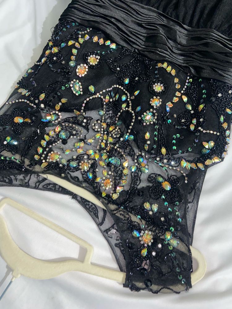 Black Stone Embellished Cocktail Short Dress