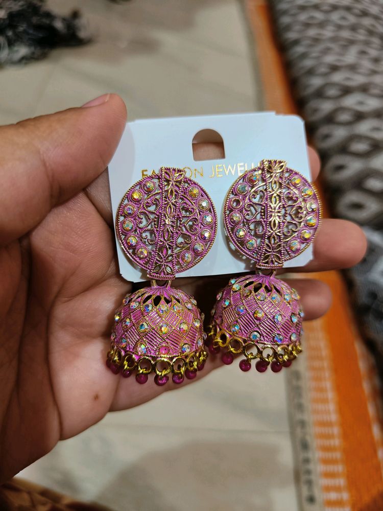 Pink Jhumka Earrings