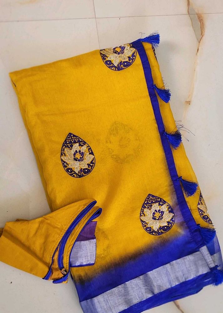 Organza Yellow Saree With Blouse