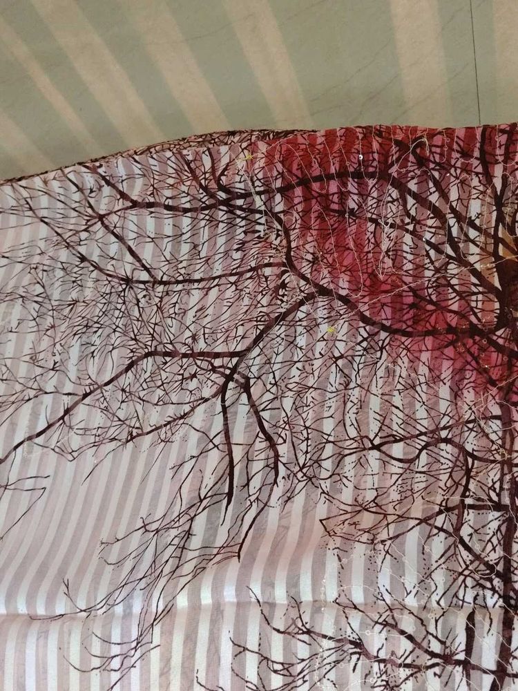 Striped Scarf with Tree Branch Design