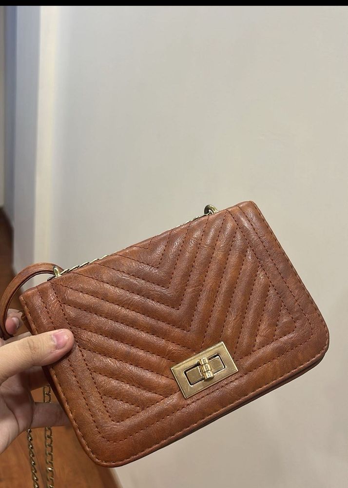 Brown Quilted Crossbody Bag