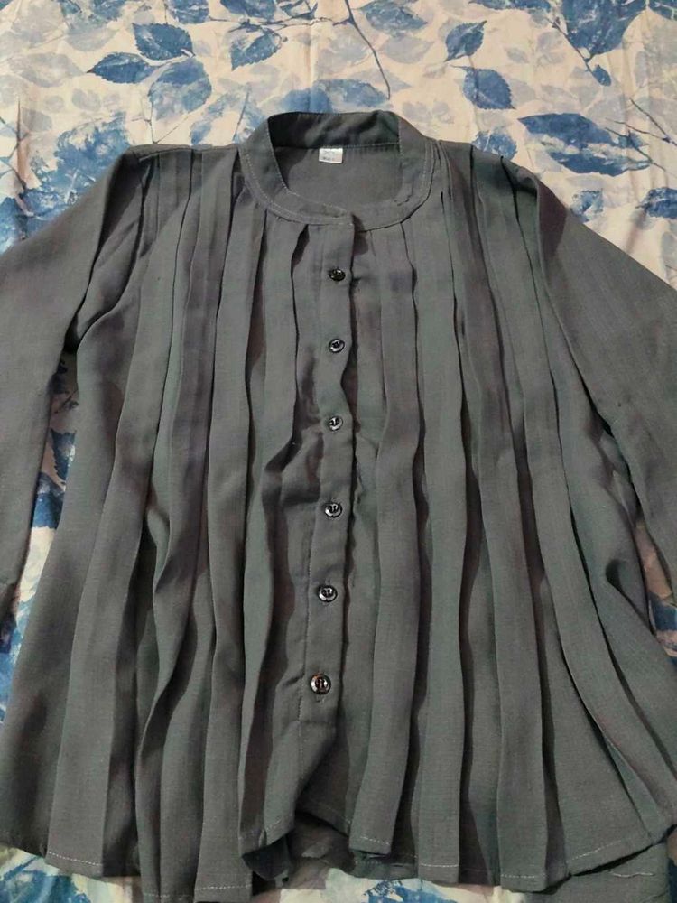 Vintage Gray Button-Down Top