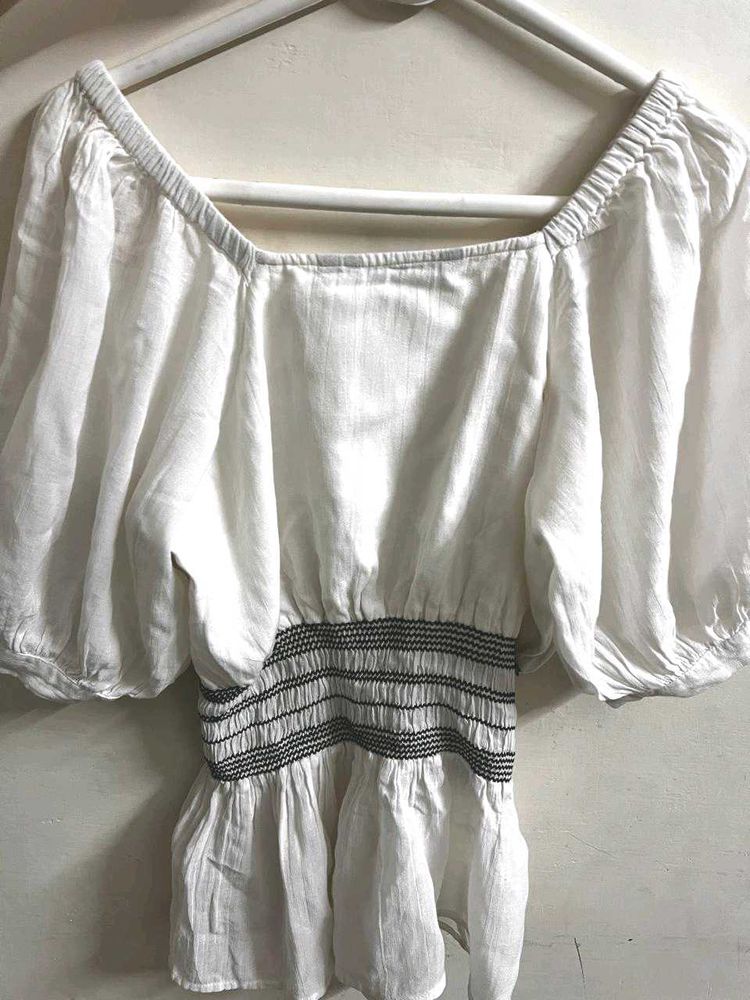White Smocked Peplum Top