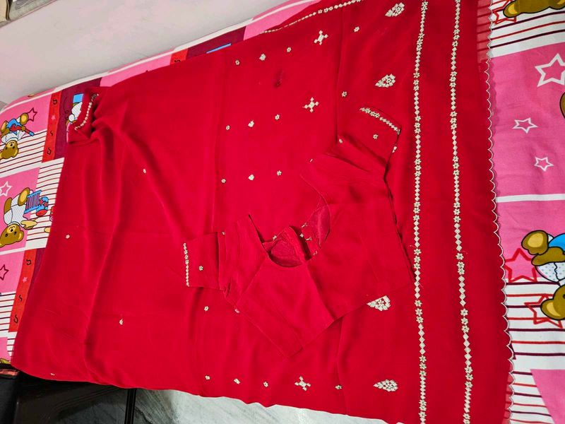 Red Saree IN Stones Work