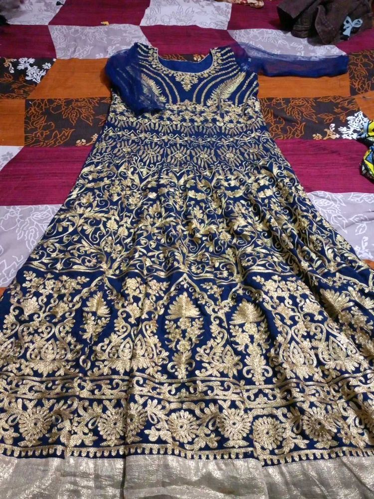 Elegant Blue &amp; Gold Anarkali