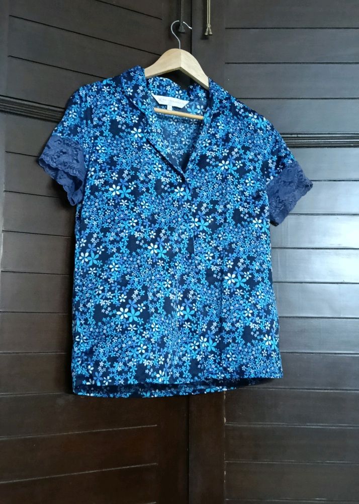 Women Blue Floral Printed Lace Shirt