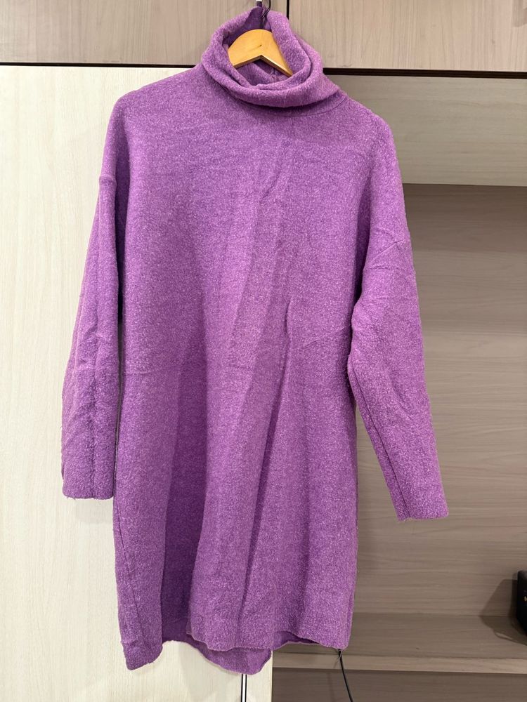 Purple Turtleneck Sweater Dress