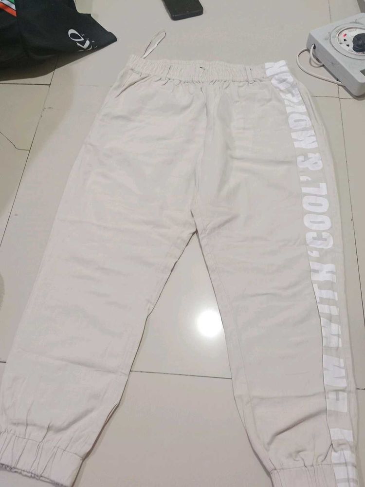 Beige Graphic Print Joggers