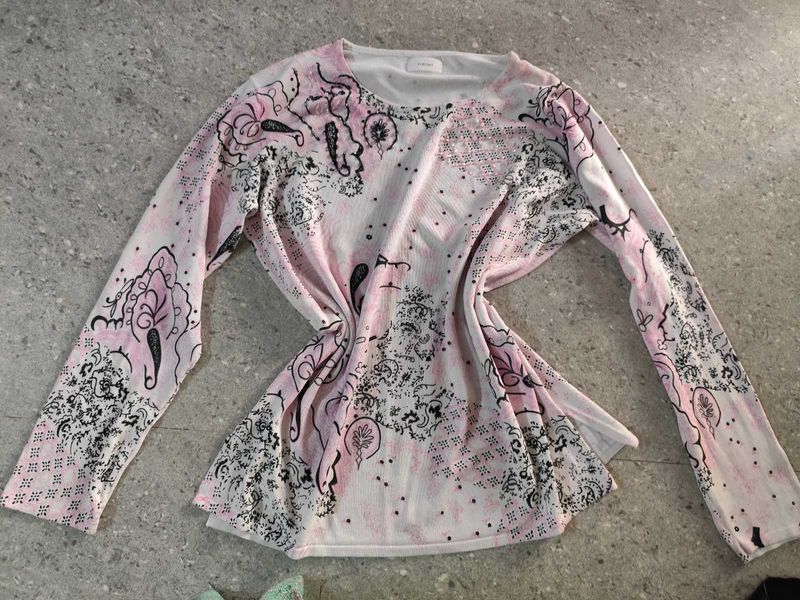 pink beaded detail full sleeve top