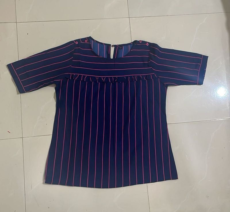 Striped Short Sleeve Blouse