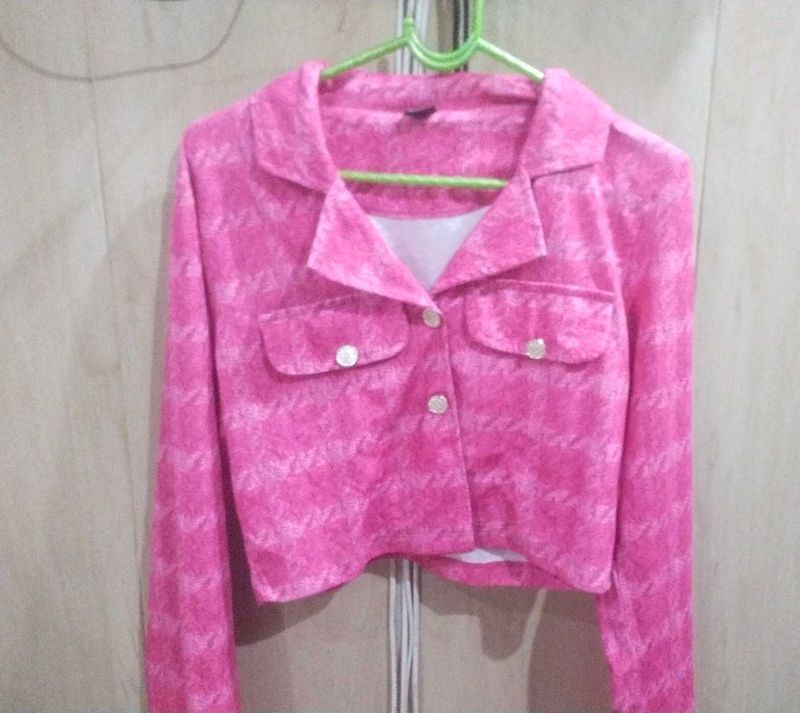 Pink Houndstooth Crop Jacket