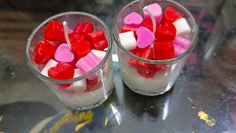 One Glass Heart Candle Handmade