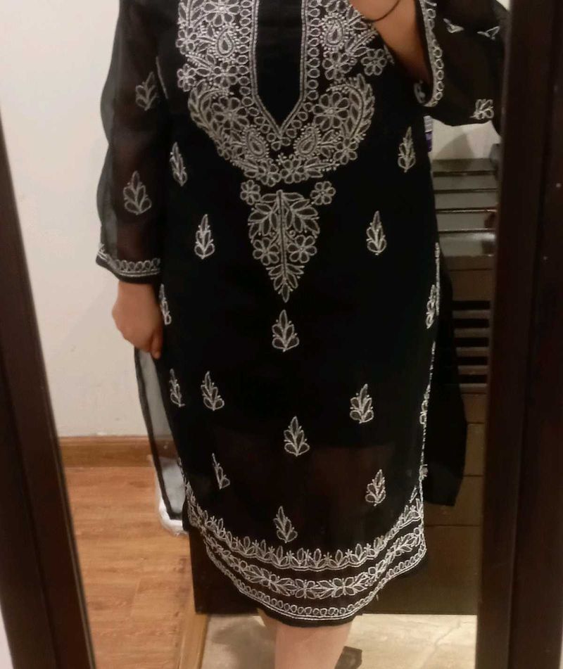 Black Embroidered Tunic Top