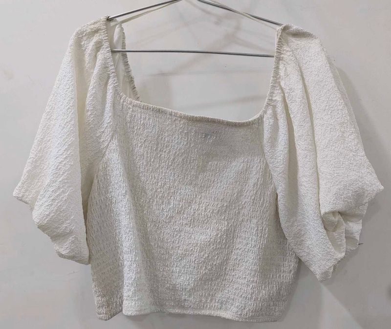 White Puff Sleeve Crop Top