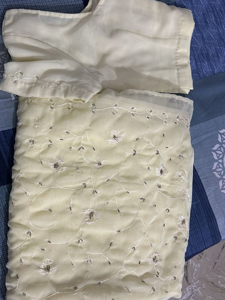 Lemon Saree With Stiched Blouse