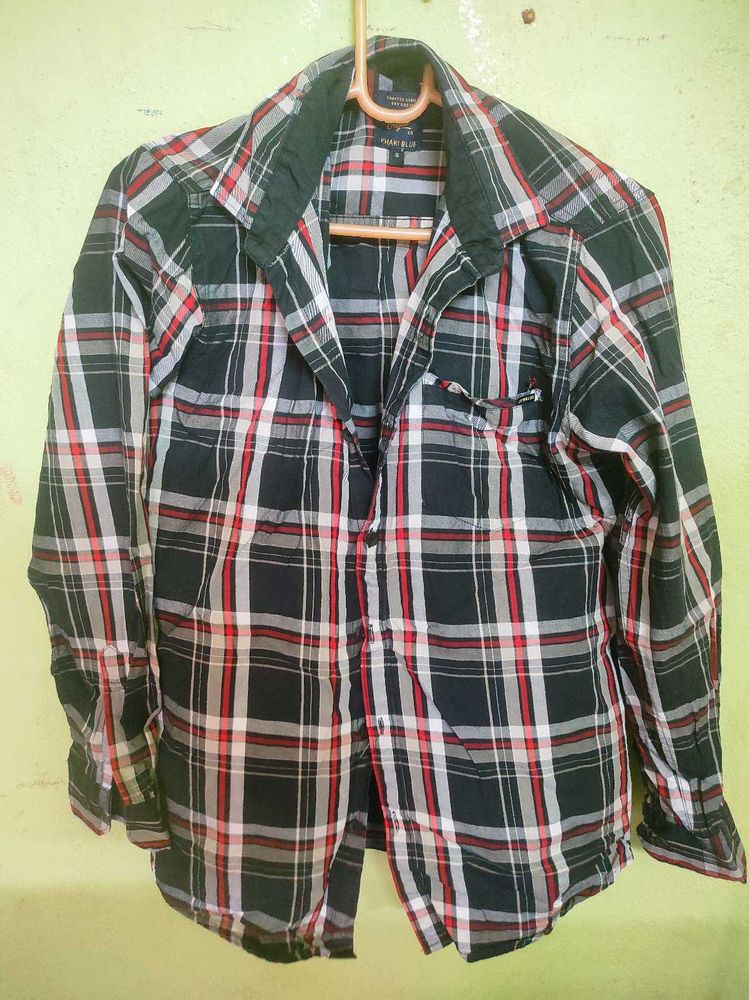 Khaki Blue Men Shirt