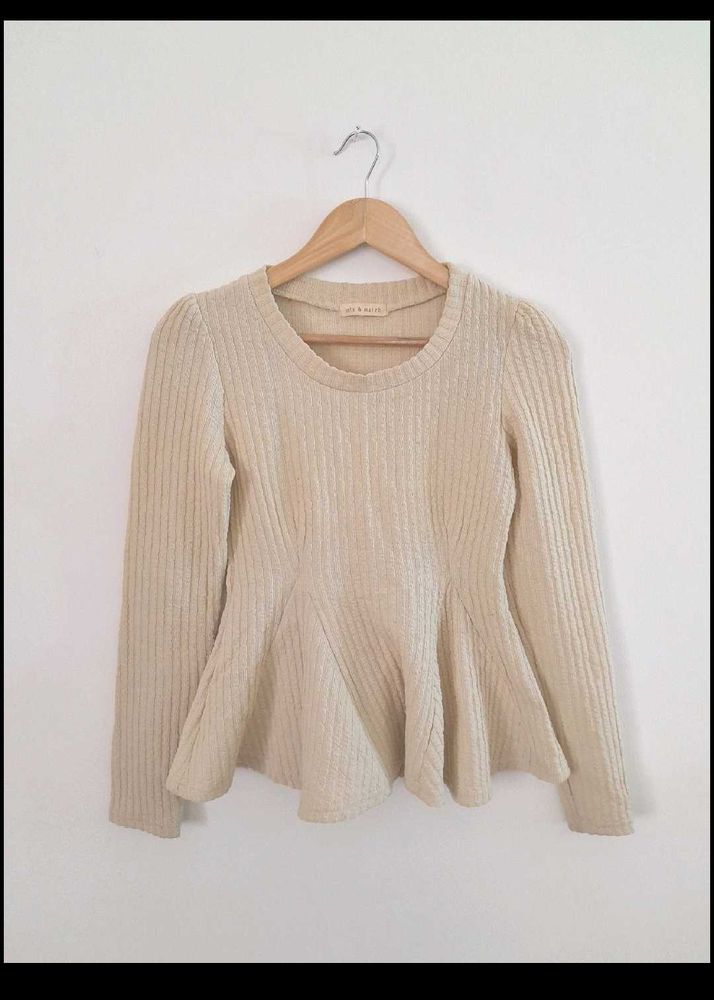 White -creamy Floral Sweater For Women