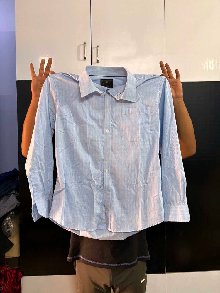 Powder Blue Striped Formal Shirt