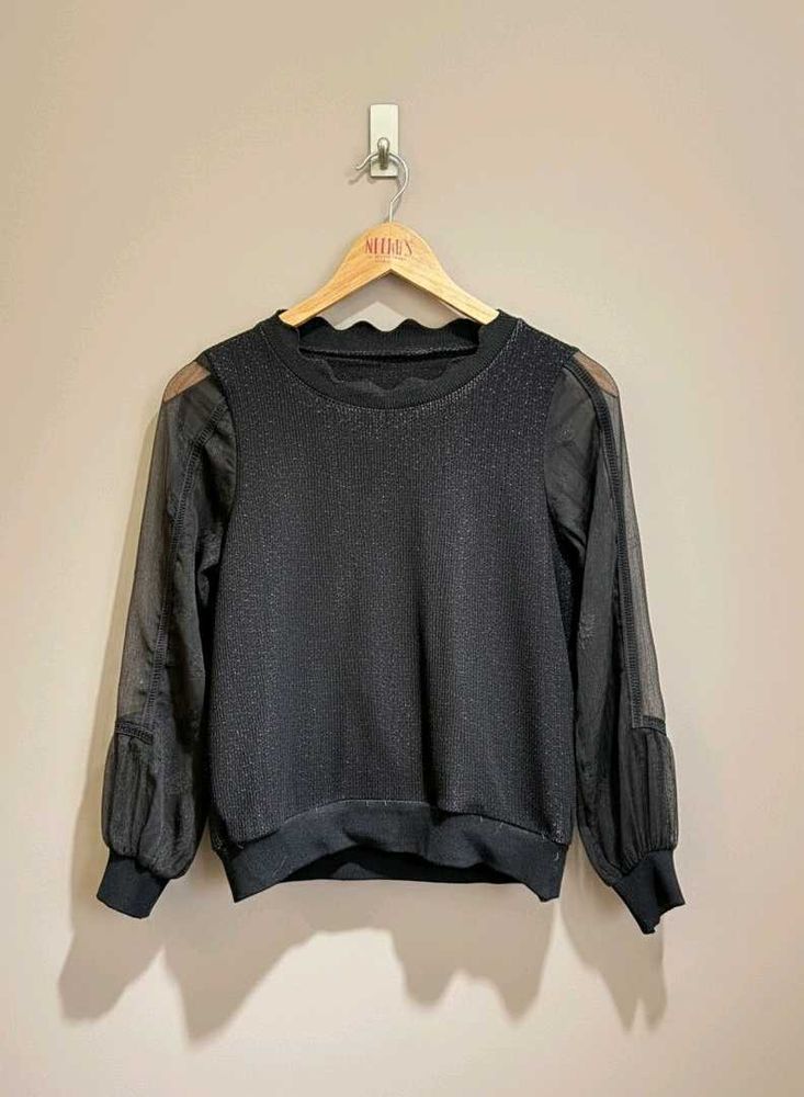 Chic Black Sheer Sleeve Top