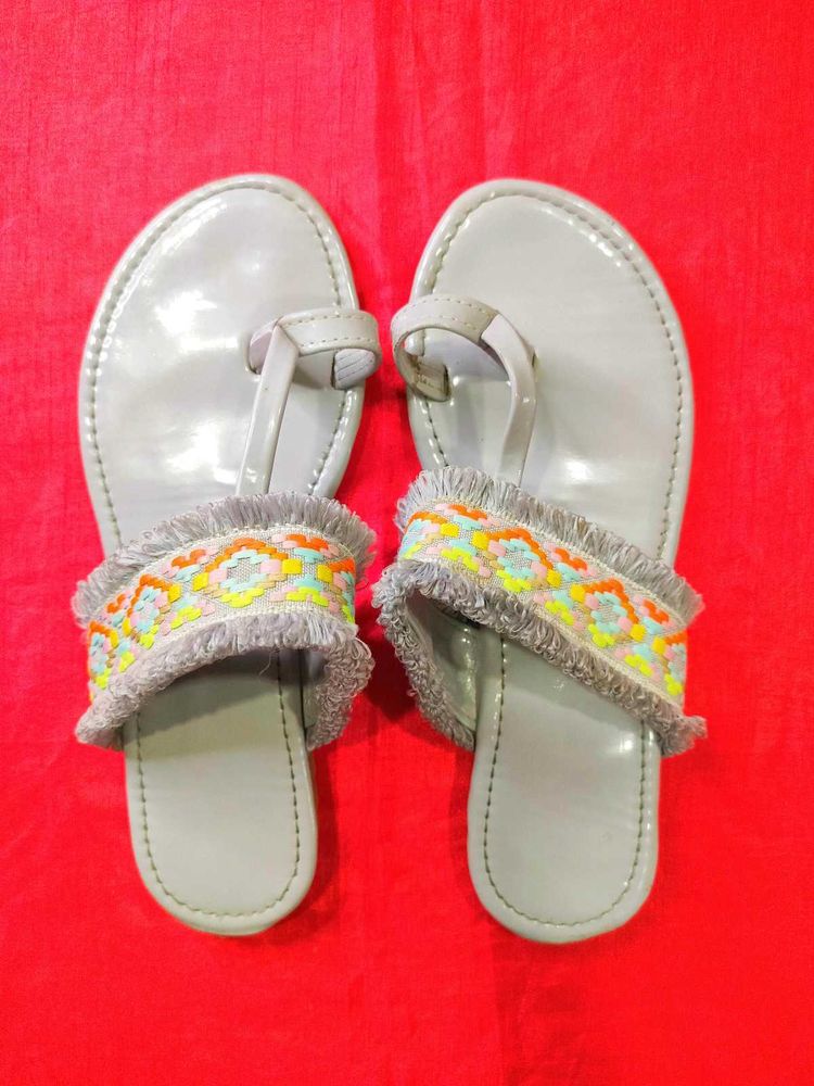 Grey Ethnic Flats For Women