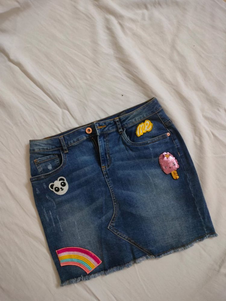Denim Patch Skirt