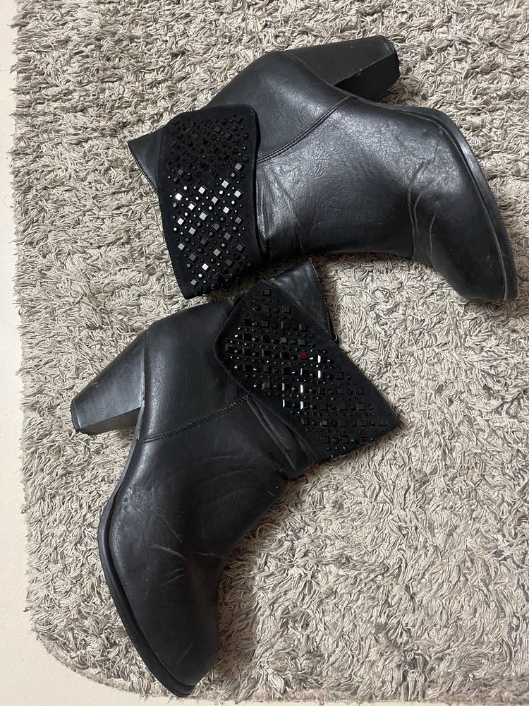 Short Embellished Leather Boots