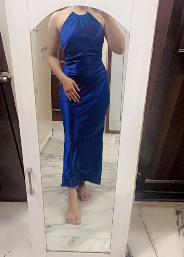 Halter Neck Backless Satin Midi Dress