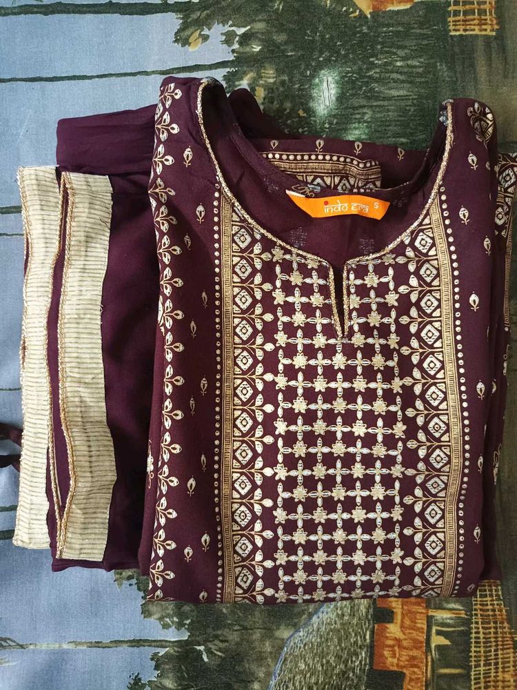 Indo Era Printed Straight Kurta With Plazzo Set