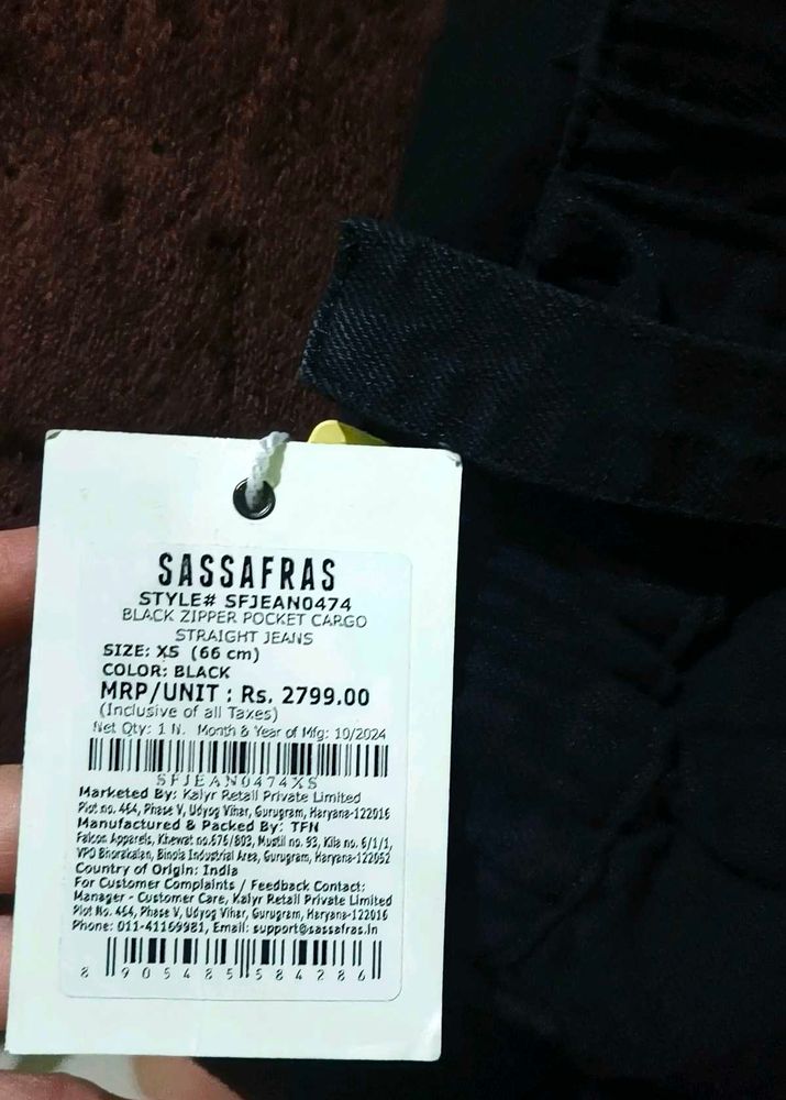 Sassafras Black Cargo Straight Jeans